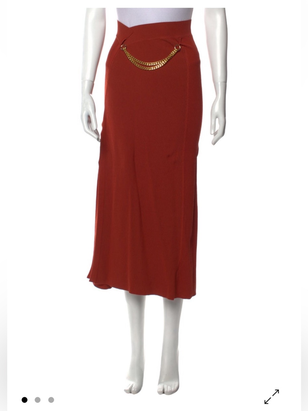 NICHOLAS Brick Red Midi Skirt with Gold Chain Detail